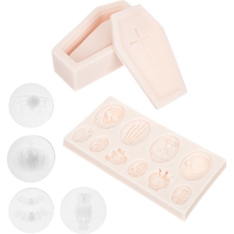 Moules à Pâtisserie Silicone Pratiques et Alimentaires pour Halloween, Lot de Set de Moules Rectangulaires, Cercueil et Ronds, Cuisson à Domicile (1/5)