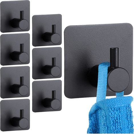 Crochet de suspension auto-adhésif, acier, noir, lot de 8. (1/5)