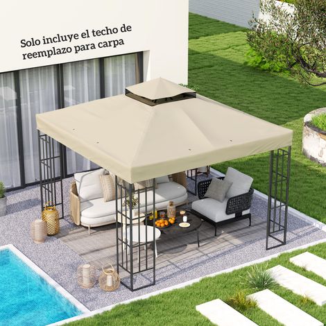 Store banne de remplacement 3x3 m à double toit avec trous de drainage et crème de protection UPF30+. Store banne uniquement. Armature non incluse. (1/5)