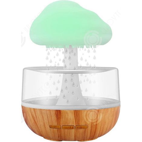 Humidificateur d\'air 300ml nuages de pluie diffuseur d\'huiles essentielles en bois avec gouttes d\'eau 7 lumières LED de couleur (1/4)