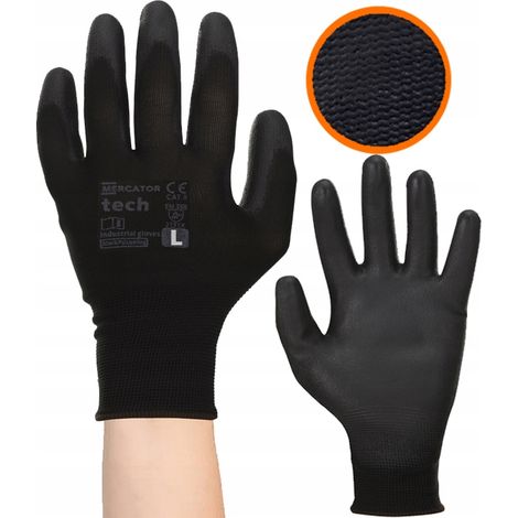MERCATOR Tech Schwarze PU-Arbeitshandschuhe - Größe L - 1 Paar