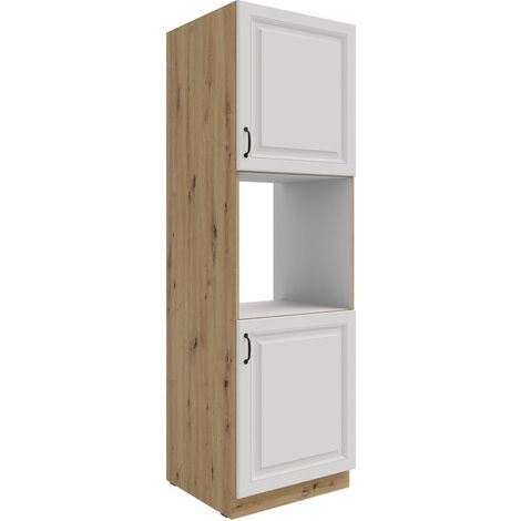 Küchen Hochschrank 60 cm Stilo Weiss + Eiche Artisan Küchenzeile Küchenblock