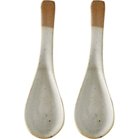 Cuillère japonaise, cuillère à soupe en céramique, cuillère à riz, cuillère à ramen, cuillère de service asiatique, vaisselle rétro multifonctionnelle pour fêtes, famille et restaurants (lot de 2).