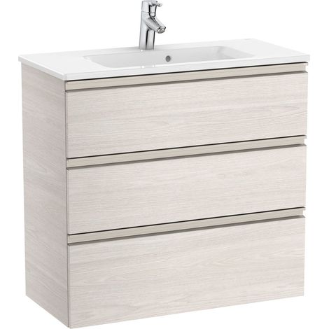 Pack Unik mueble base compacto de 3 cajones + lavabo THE GAP - ROCA Color: Fresno nórdico - Medidas: 805x380x759 mm