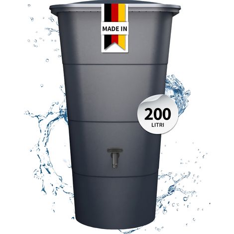 GARANTIA IBIZA serbatoio per acqua piovana quadrato 200 litri grigio grafite incl. coperchio e rubinetto