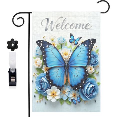 Drapeau de jardin Welcome tongs violettes et coquillages 30 x 45 cm décoration cour et balcon (1/5)