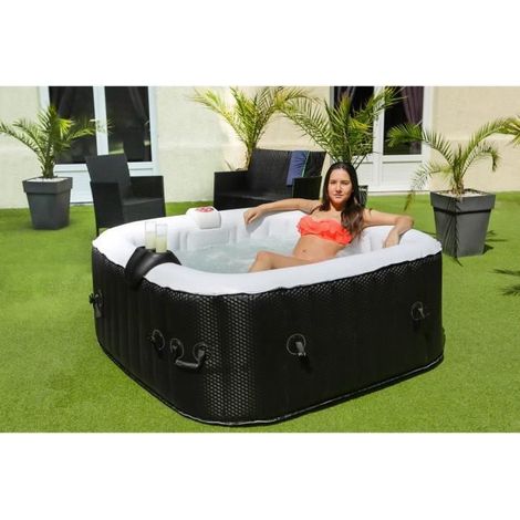 Spa gonflable carrĂ© 4 personnes â Structure en polyester laminĂ© â Gonflage et chauffage jusqu'Ă 40°C â Dimensions 1,55 x H 0,65 m â Sunspa (1/10)
