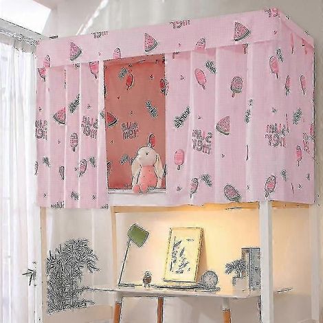Rideau de lit imprimé pour dortoir avec corde et fermoir, tissu d'ombrage pour lit simple d'université pour 4/4,5 pouces (1,35 MP, rose pastèque) (1/4)