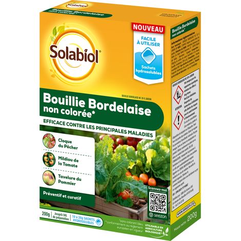 SOLABIOL Bouillie Bordelaise - 200g - 50L De Solution - Sachets Hydrosolubles - Traitement Préventif & Traditionnel - Mildiou Tavelure Cloque Du Pêcher - Non Colorée SOBOU200S (1/5)