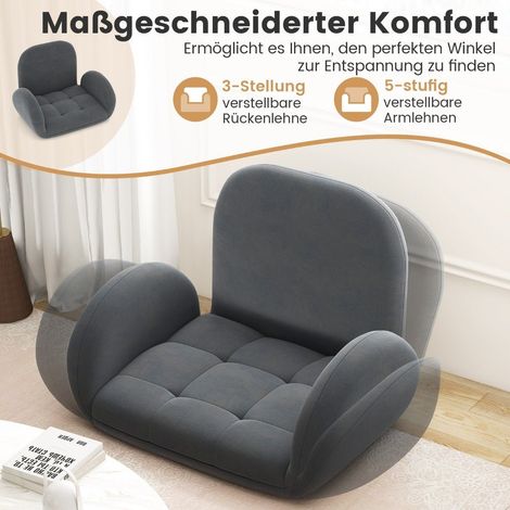 Chaise de sol avec dossier et accoudoirs reglables bondensofa chaise de sol pliante gris (1/5)