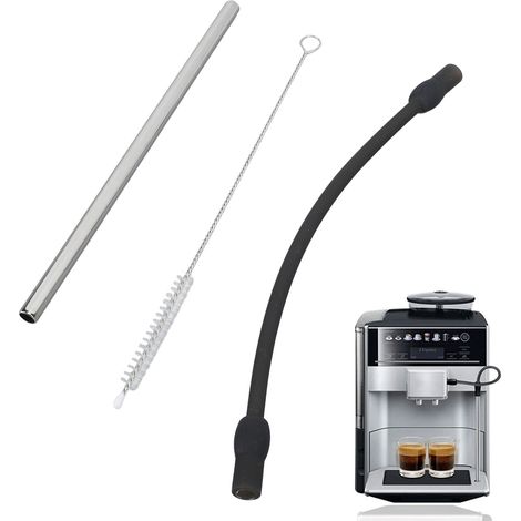 Manguera de leche para cafeteras, fabricada en silicona y acero inoxidable, con tubo metálico y cepillo de limpieza, para máquinas BOSCH y Siemens. (1/5)