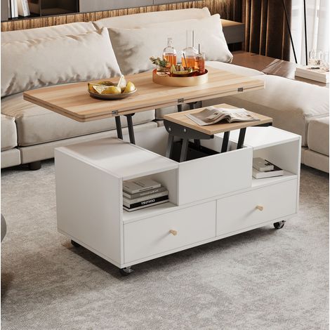 Table basse relevable 100 x 50 x 47,5 cm, extensible, 4 tiroirs, MDF HAVRYA (1/5)