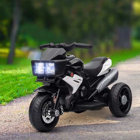 Elektrisches Kindermotorrad mit Licht, Hupe, Musik, breiten Reifen, 3 km/h Höchstgeschwindigkeit, Schwarz