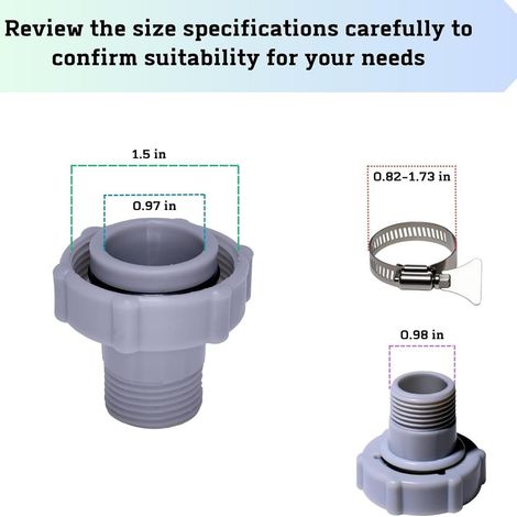 1,5-Zoll-Ablaufadapter mit Edelstahlklemme, geeignet für Armaturen für Aufstellpools, zum Anschluss (1/4)