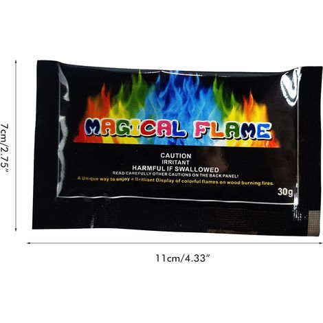 Packung mit 4 Beuteln Flammenfarbstoff, für leuchtende und langanhaltende Flammenfarben beim Einsatz an Lagerfeuern, Kaminen sowie im Innen- und Außenbereich.
