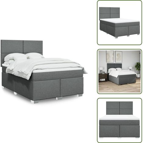 The Living Store Giroletto a Molle con Materasso Grigio Scuro 160x200 cm Tessuto - Materasso a molle insacchettate