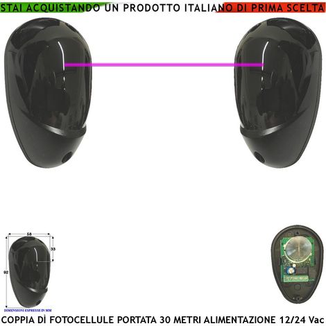 Coppia Fotocellula Portata 30 Metri Lineari Protezione Passaggio per Cancello Elettrico Automatico Allmatic Montaggio a Parete o Palina Alimentazione 12/24 Vac (1/3)