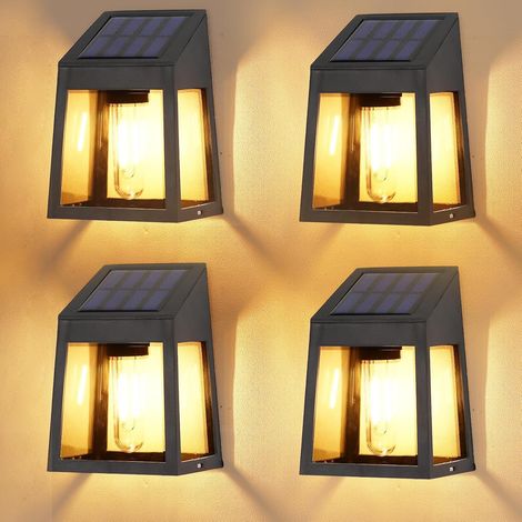 Applique Murale Solaire Extérieure,4 pièces lampes solaires pour jardin extérieur, étanche à l'eau lampe solaire extérieure chaude blanche lampes solaires extérieures pour jardin (1/5)