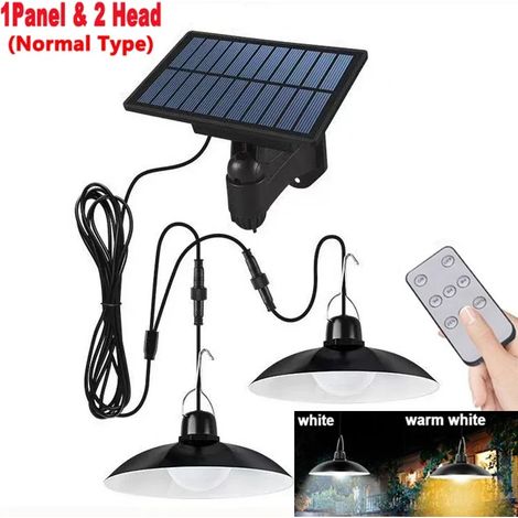 Suspension solaire extérieure étanche à 2 têtes (blanche, modèle standard) avec télécommande, compatible avec abri de jardin, grange ou pièce. (1/5)