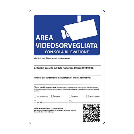 TARGA SEGNALETICA AREA VIDEOSORVEGLIATA NEW - PP CM 20X30- 10 pezzi