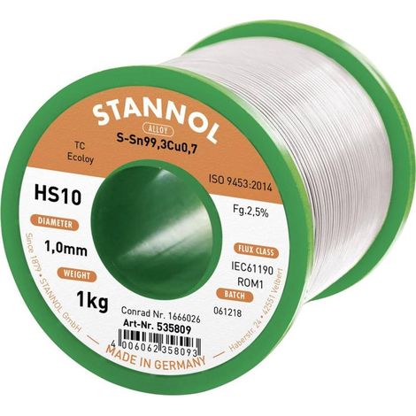 Stannol HS10 Hilo de soldadura sin plomo plata 1 mm 1000 g