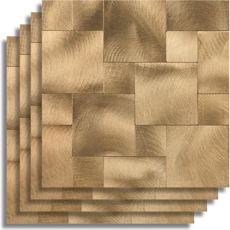 Crédence Adhésive Cuisine, Salle de Bain, Travertin, Cuivre, 4 Pièces, 25 x 25 cm, Crédence Épaisse, 3D, Carrelage Adhésif Mural, Lavable, Imperméable (1/5)