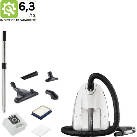 Nilfisk Aspirateur Traineau, Avec 3 Accessoires, Sac Inclus, Filtre HEPA 14, Blanc - Elite