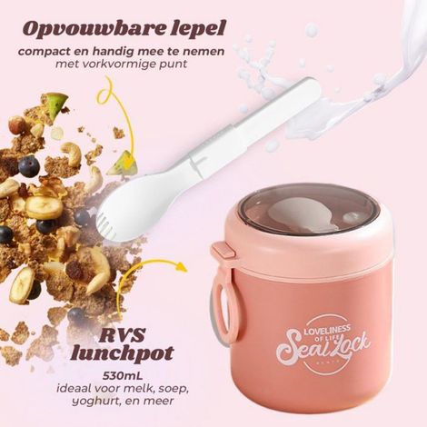 Pot yaourt à emporter - 1 pièce, Rose 860ml pot muesli flocon avoine soupe lunch étanche isotherme cuillère lave-vaissel Étiquette (1/5)