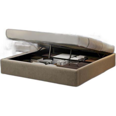 Lit coffre rembourré 180x200 cm avec USB, LED et lampes de chevet, gris velours, sans matelas (1/5)
