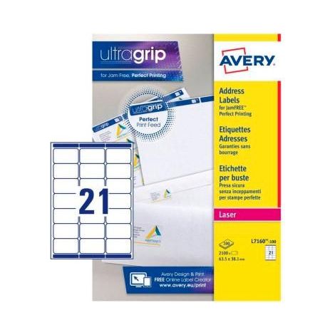 Avery L7160-100 etiqueta autoadhesiva Rectángulo redondeado Permanente Blanco 2100 pieza(s)