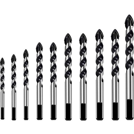 10 pieces Foret de Maonnerie,Forets Pour Carrelage Verre, Foret Multi-matériaux Triangle Porcelaine Forage Métalliques Pour Carrelage Verre Marbre Miroir Bois(3,4,5,6,6,8,8,10,10,12 mm) (1/5)