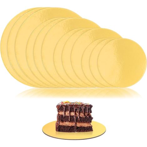 12 x Round Cake Stands, Cake Tray, 4 Sizes 15/20/25/30 cm, Gold Cardboard Tray, Reusable, 3 mm Round Cake Stand for Carving Cakes and Pies (1/5)