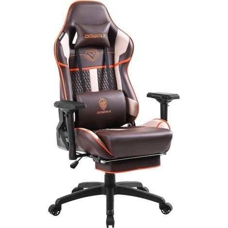 Dowinx Gaming Stuhl mit 4D Armlehnen und Fußstütze - Braun 150 kg (1/5)