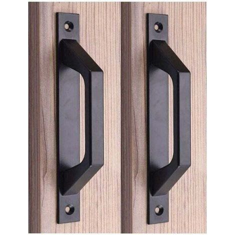 Coffret de forets (D black) pour perceuse Poignée en bois 19.6cm de traction de porte de porte de grange de poignée de porte de porte coulissante en acier au carbone (1/4)