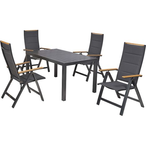 Verona Set 5tlg Alu/Text/Kunst Ausziehtisch 150 (200) x 90 cm
