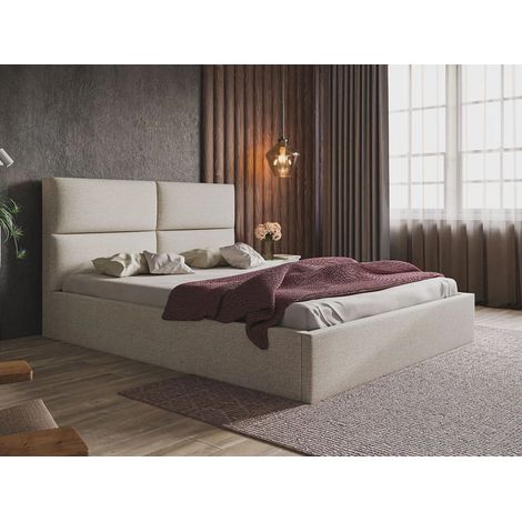 Lit rembourré avec rangement 160x200 velours beige Marad (1/5)