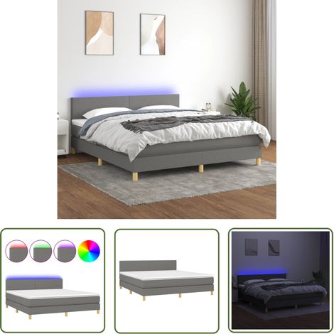 The Living Store Sommier à lattes de lit et matelas et LED Gris foncé 180x200 cm - Sommier Tapissier - Lit Plateforme - Lit Avec Led - Matelas À Ressorts Ensachés - Têted Lit Ajustable (1/5)
