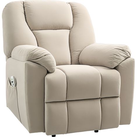 Fauteuil releveur électrique massage et chauffage, dossier inclinable, ports USB, télécommande, beige - Fauteuil relax avec chargeur intégré (1/5)