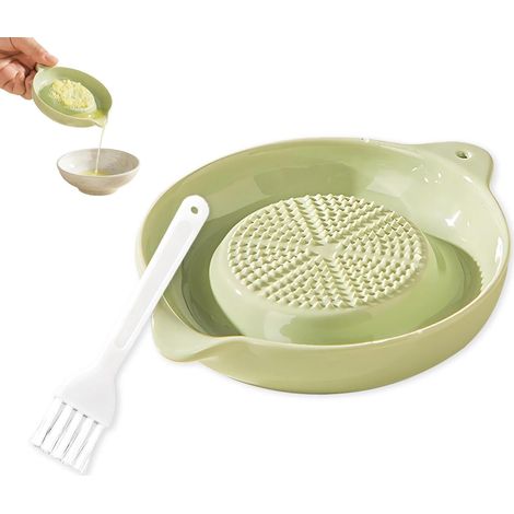 Râpe en Céramique Verte, Râpe à Gingembre et à Ail avec Pinceau, pour Cuisine Familiale, Compote de Pommes, Citron, Jus, Diamètre 9 cm, Hauteur 2 cm (1/5)