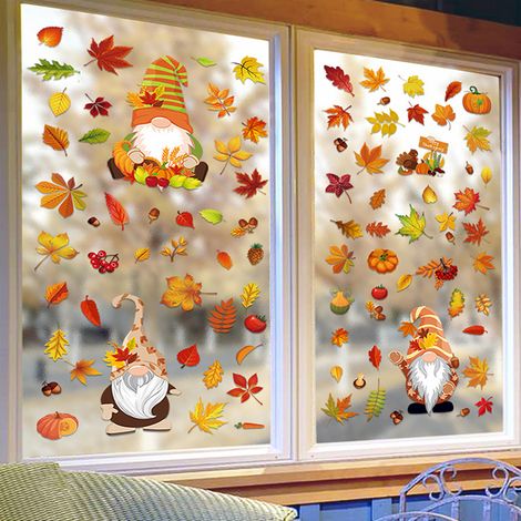 Autocollant Fenêtre Automne - Décor Thanksgiving PVC Non Toxique - Adhésif Réutilisable pour Vitre Porte Réfrigérateur - Lot de 1 (1/5)