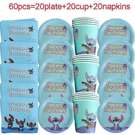 Décorations pour une fête d'anniversaire Disney Stitch : serviettes, gobelets en papier, assiettes, vaisselle jetable pour baby shower garçon/fille (1/4)