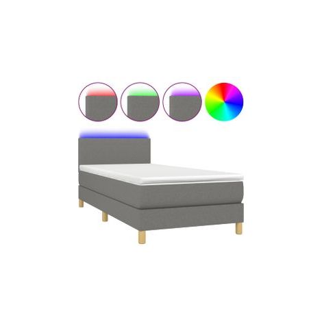 Sommier à lattes de lit avec matelas et LED Gris foncé 90x190 (1/5)