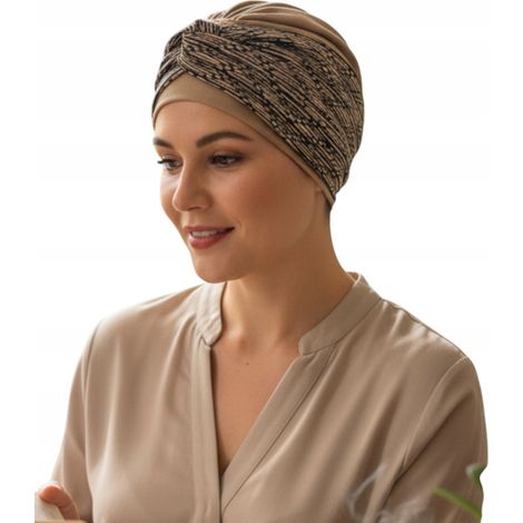 Turbante da donna Lena nude530, foulard in cotone, adatto anche per l'uso dopo la chemioterapia. (1/5)