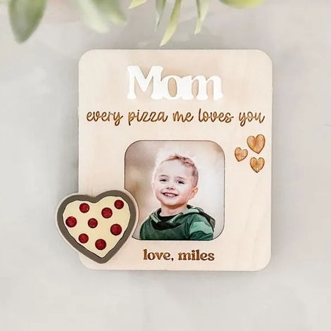 Creative Mother's Day Gift Photo Frame Refrigerator Magnet, Wooden Cartoon Photo Frame Refrigerator Magnet, Wooden Craft A - Customizable (8.9 x 8.9 cm)