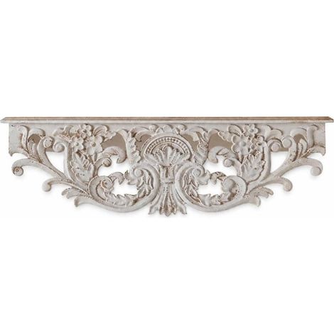 French Style Carved Wooden Shelf, Patinated Wooden Wall Shelf, Wall Shelves for Bedroom (1/5)