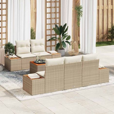 Conjunto de sofás de jardín con cojín 6 pcs Beige Poliratán vidaXL (1/5)
