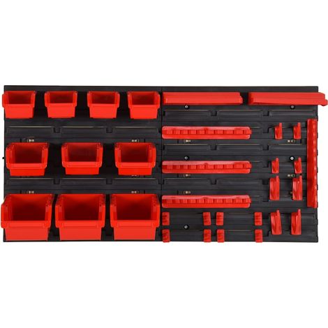 vidaXL Set estantes taller 35 pzas polipropileno rojo y negro 77x39 cm (1/2)
