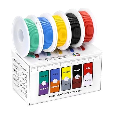 QWORK Flexible Electrical Wire Kit - 22 AWG 0.32mm² 5 Colors (10 Meter Each) - Solid Tinned Copper Wire with Silicone Insulation (1/5)