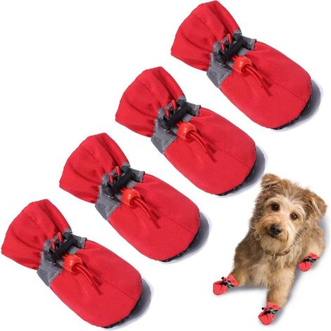 Lot de 4 protège-pattes pour chien, bottes pour animaux de compagnie (rouge taille 3)