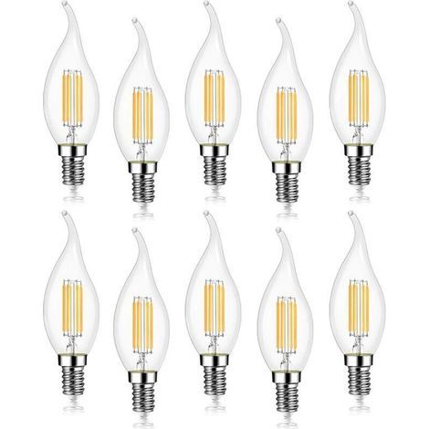 Lot de 10 4W Ampoule de Filament LED E14 470LM Flamme Bougie Blanc froid 6000K, Non-Dimmable, Angle de Faisceau 360° (1/5)